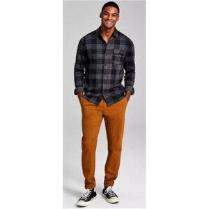 AND NOW THIS Mens Black Plaid Button Up Shirt Medium NWT